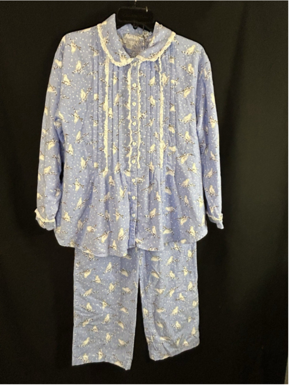 Lanz Salzburg Pajamas Cottagecore Serene Dove Flannel Blue White 2 Pc XS Size 4 - Picture 4 of 15